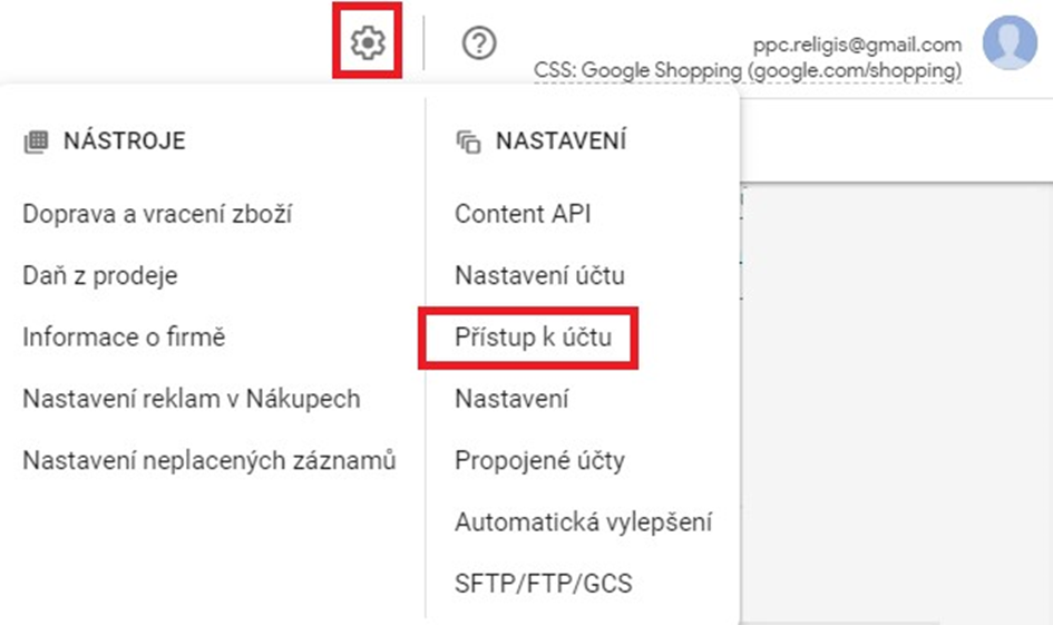 Přístup do Google Merchant Center